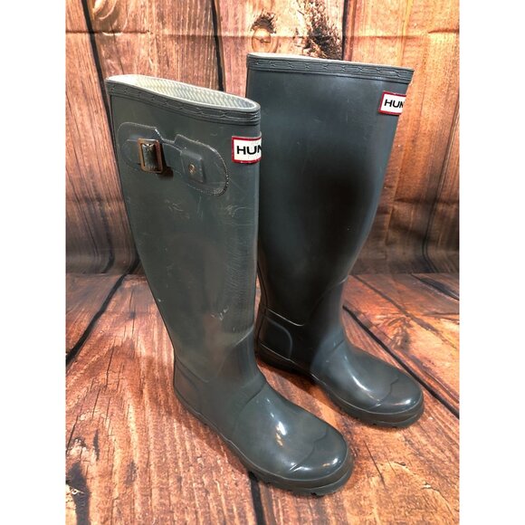 Hunter W23616 Original Gloss Tall Gray/Blue Rain Boots Womens 5 (v5p) - Picture 12 of 12